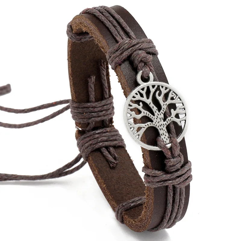 

New Personality Woven Tree of Life Leather Vintage Bracelet Retro Men Women Jewelry Creative Pull Handle Rope Sporty Casual