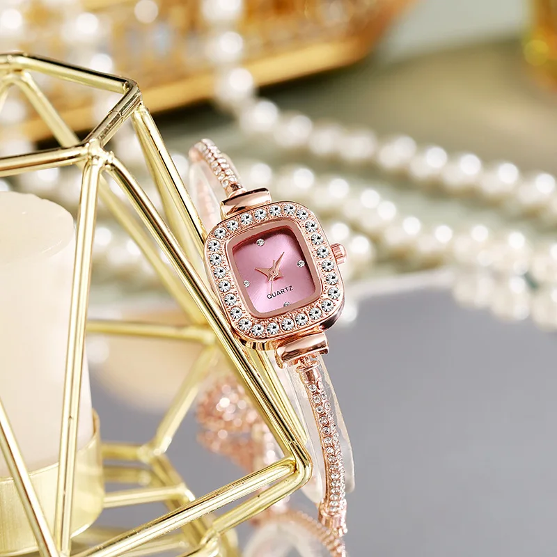 Элегантные кварцевые наручные Часы роскошный браслет женские со стразами и