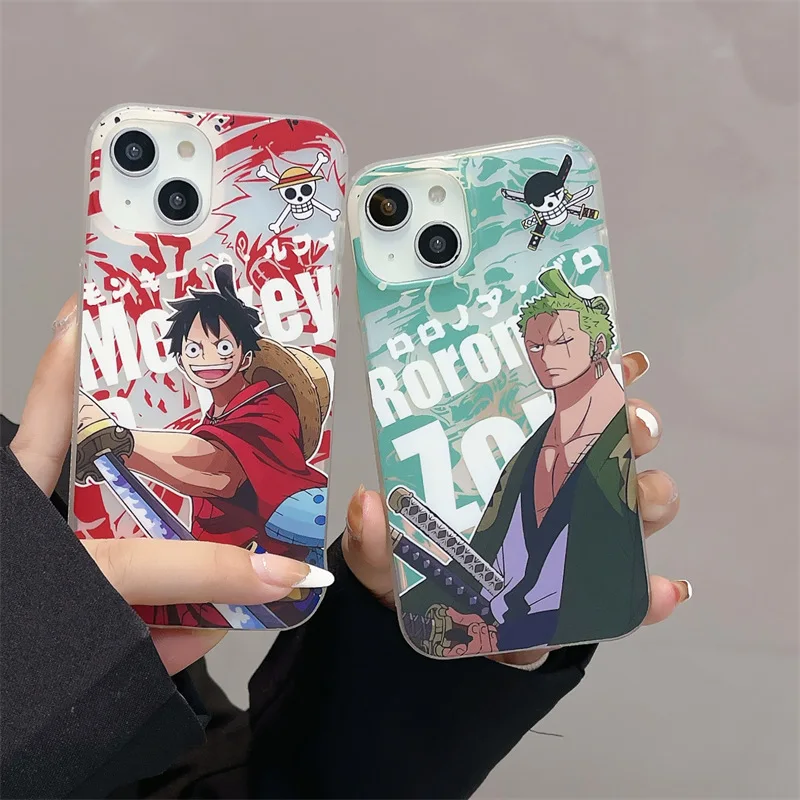 

Anime One Piece Zoro Luffy Two Side Lucency Case for IPhone 11 12 13 14 Pro Max Plus Cartoons Phone Cover Back Shell Toy Gift