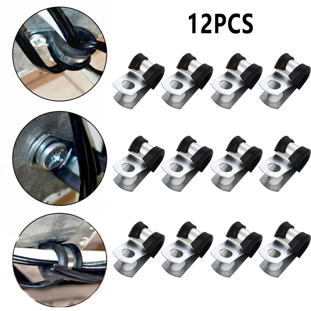 

12PCS Brake Pipe Clips Rubber Lined P Clips 3/16\" (4.7mm) Lines For Attaching Brake Tube To Chassis Screw Or Rivet Through Moun
