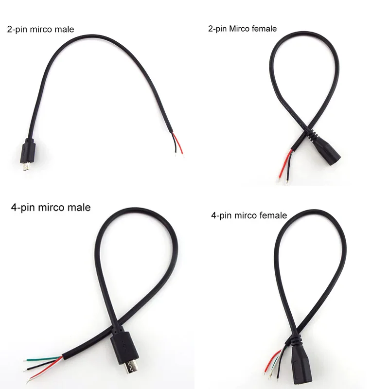 Купи 5pcs Micro USB 2.0 A Female Jack Android Interface 4 Pin 2 Pin Male Female Power Data Charge Cable Cord Connector 30CM за 144 рублей в магазине AliExpress