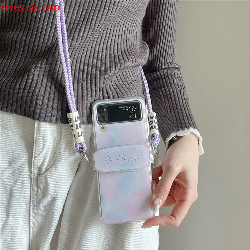 Роскошные красочные чехлы для телефонов с ремешком через плечо Samsung Z Flip 5 4 3