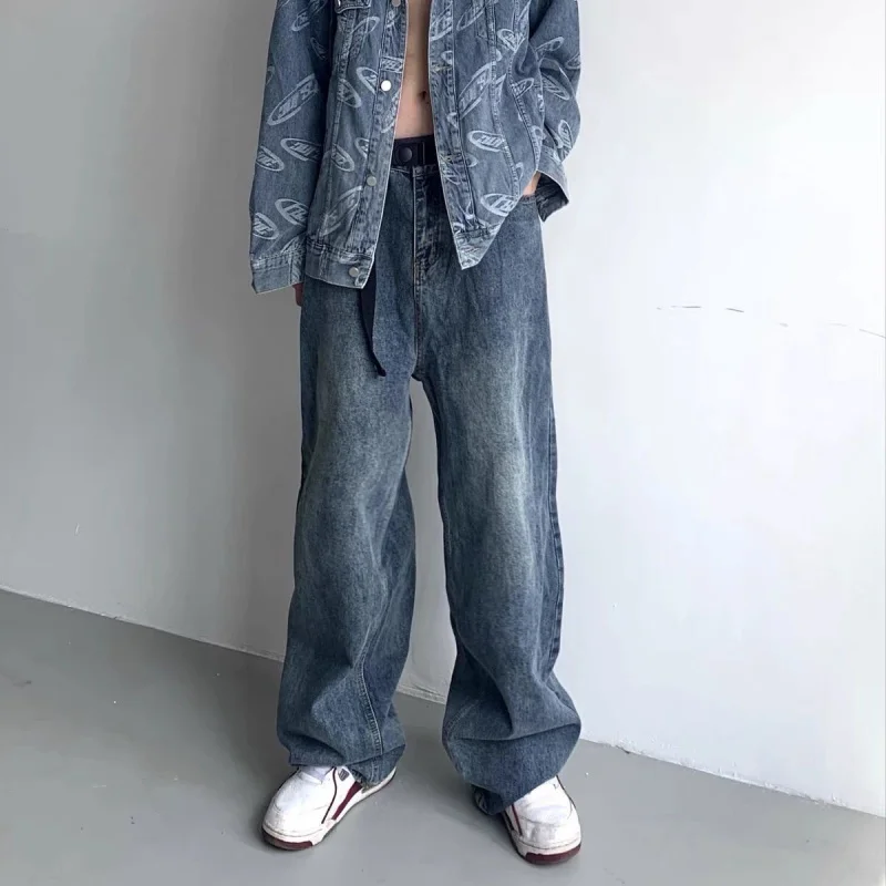 Baggy Jeans Men Straight Y2k Cargo Pants Spring Autumn Fashion Solid Color Denim Trousers Casual Oversized Bottoms Male Clothes