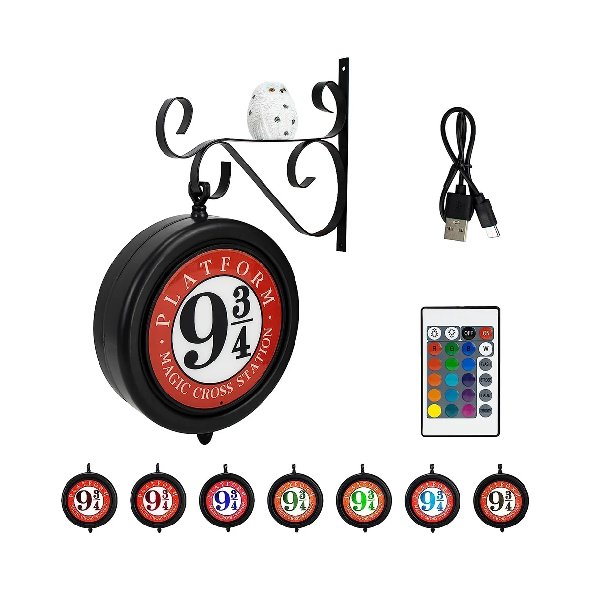 

Platform 9 3/4 Sign Decorative Light, Rechargeable Hanging Wall Hanging Decorative Lamps with RGB Remote &Owl Light