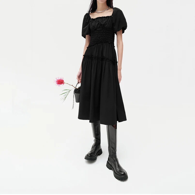 

Женское приталенное платье с открытой спиной, черное платье в стиле ретро с квадратным вырезом и рукавами-фонариками, модель 2023 года