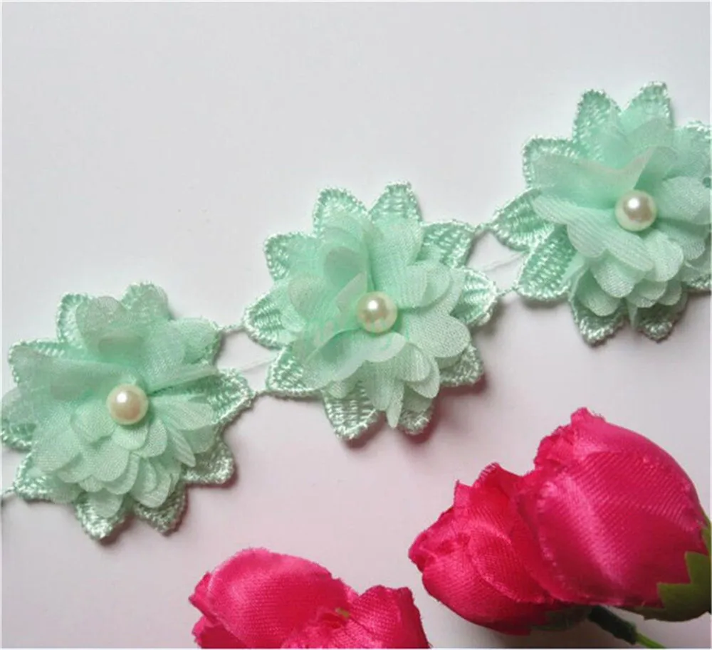 50x белый цветок шифон Жемчуг вышитая кружевная отделка Лента ткань ручной работы