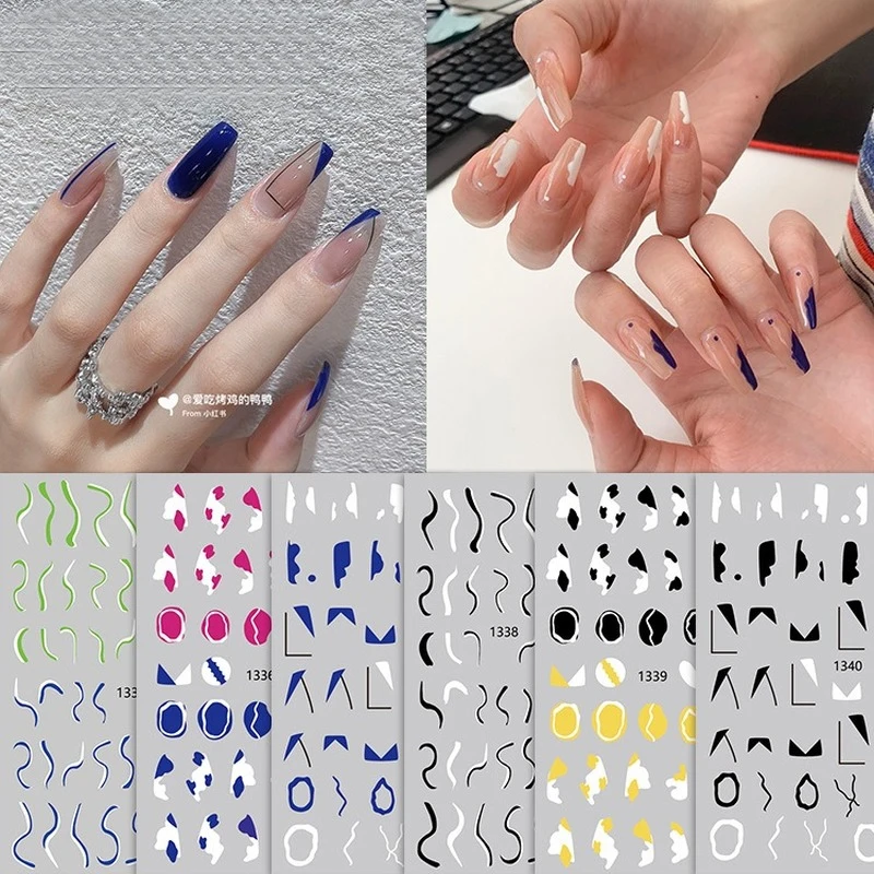 

Block Nail Stickers Ins Wind Geometric Shape French Manicure Stickers Curve Irregular Pattern For Nails Tips Beauty