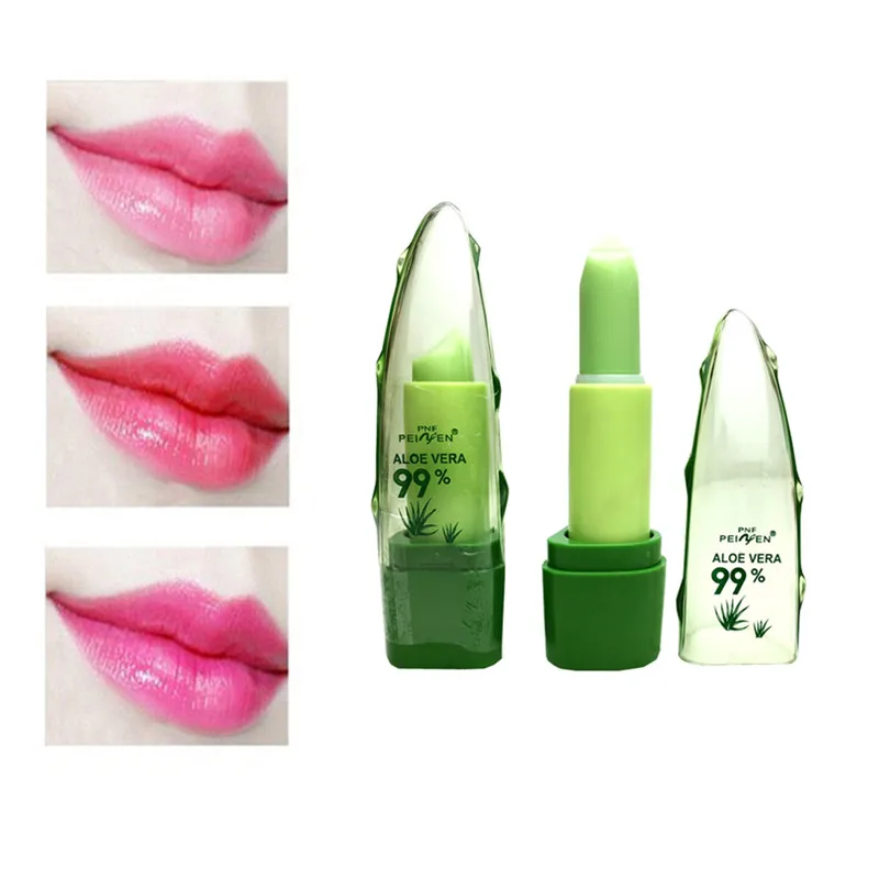 

Pure Natural 99% Aloe Vera Gel Temperature Change Lip Balm Lock Color Lasting Moisturizing Does Not Bleach Jelly Lipstick TSLM1