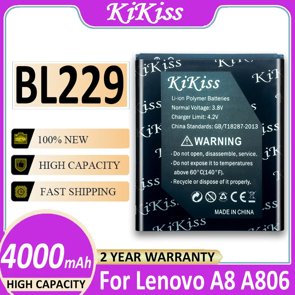 

4000mAh KiKiss For Lenovo A806 Battery BL229 Li-on Battery for Lenovo A806 Smartphone Batterij + Track NO
