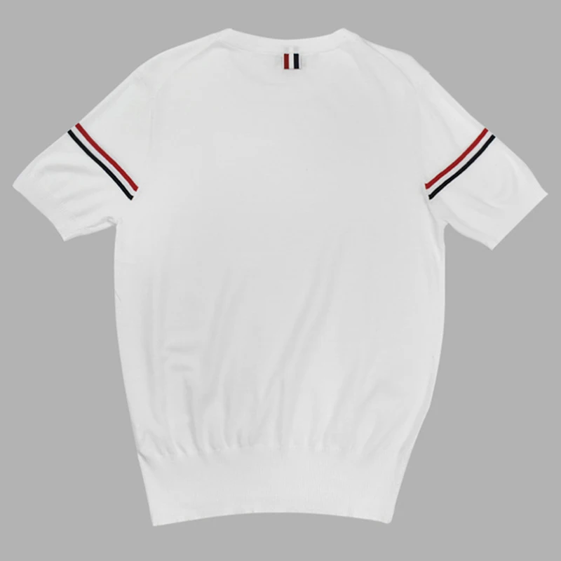 TB THOM Women's T-shirts Harajuku Solid Cuff Stripes O-neck Tops Summer Luxury Brand Knit T-Shirts Casual High Street Blouses