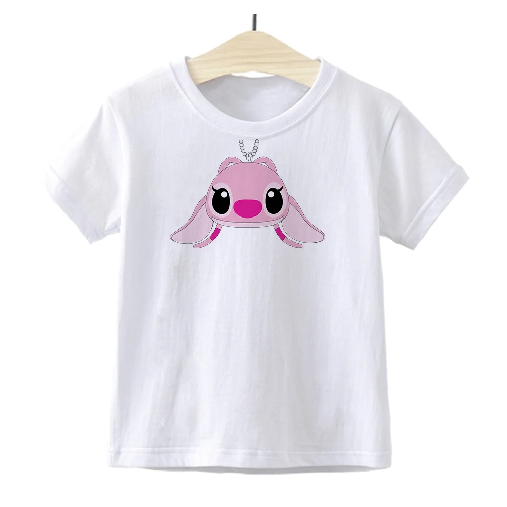 

Disney Kid T Shirt Angel Necklace Print Dropship White Short Sleeve 3-8T Size Harajuku Style Exquisite Child T-Shirt New Clothes