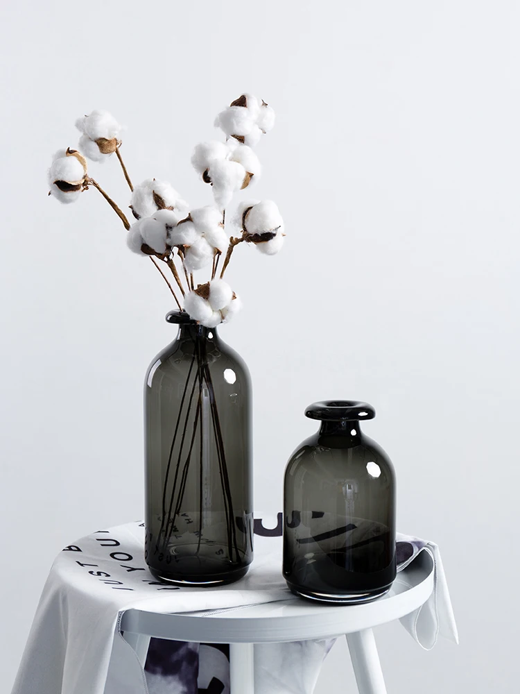 

Nordic Ins Style Small Caliber Black Transparent Glass Flower Arrangement Vase Creative Table Dried Flower Desktop Decoration
