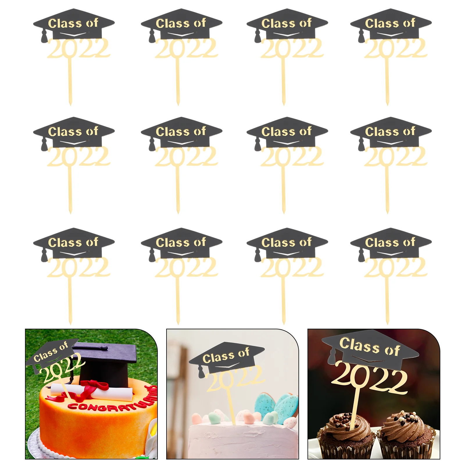 

12pcs Graduation Themed Design Cake Dessert Decor Chic Cake Inserts Decorations