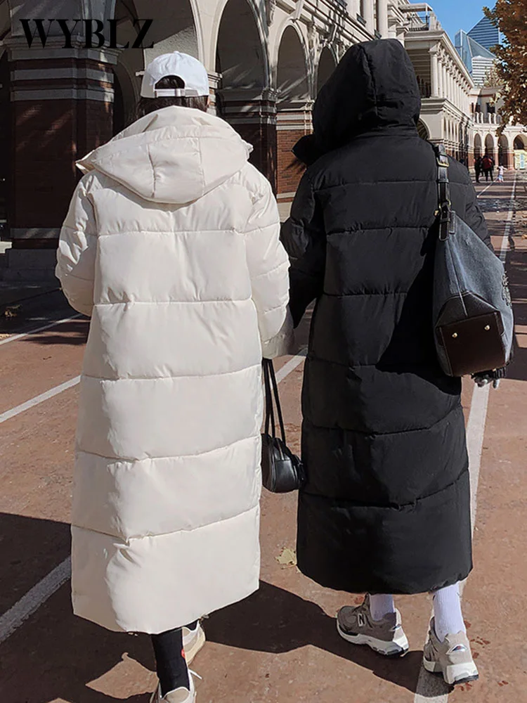 WYBLZ Long Winter Jacket Women Parka Baggy Thicken Warm Korean Fashion Casual Hooded Jacket Oversized Puffer Coat Bubble Outwear