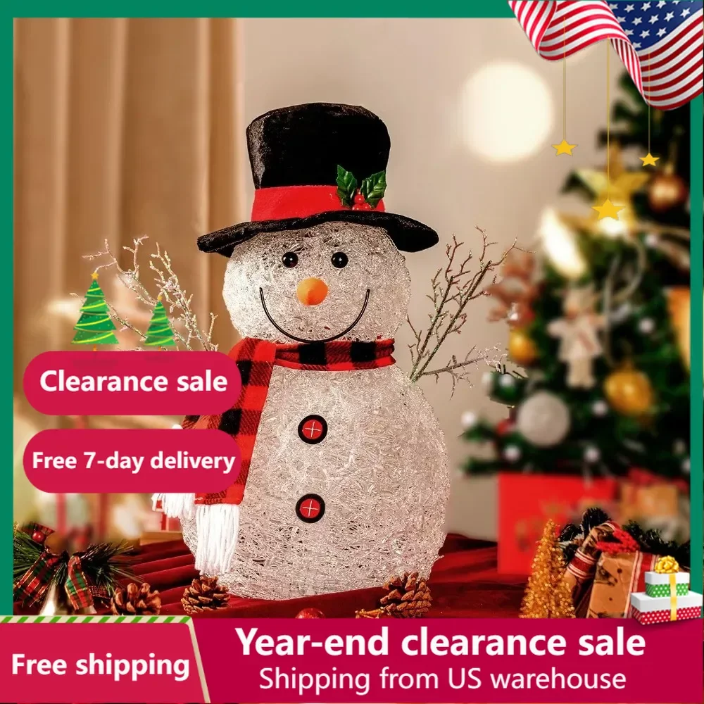 

New Year's Decor Color Changing LED Snowman Christmas Tree Decorations 13.4 Inch Pre-Lit Light Up Snowman 7 LED Lighted 2024 Eve