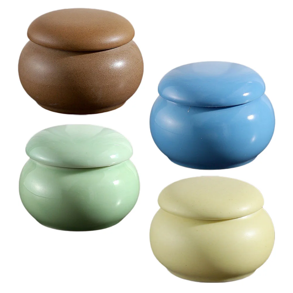 

4Pcs Ceramic Unguent Container Sealed Tea Portable Mini Powder Pot