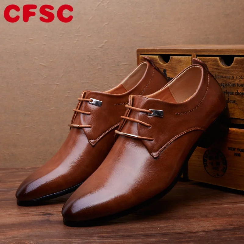 

Мужские деловые классические туфли, коричневые и черные оксфорды из искусственной кожи, на шнуровке, с острым носком, в британском стиле, 2022