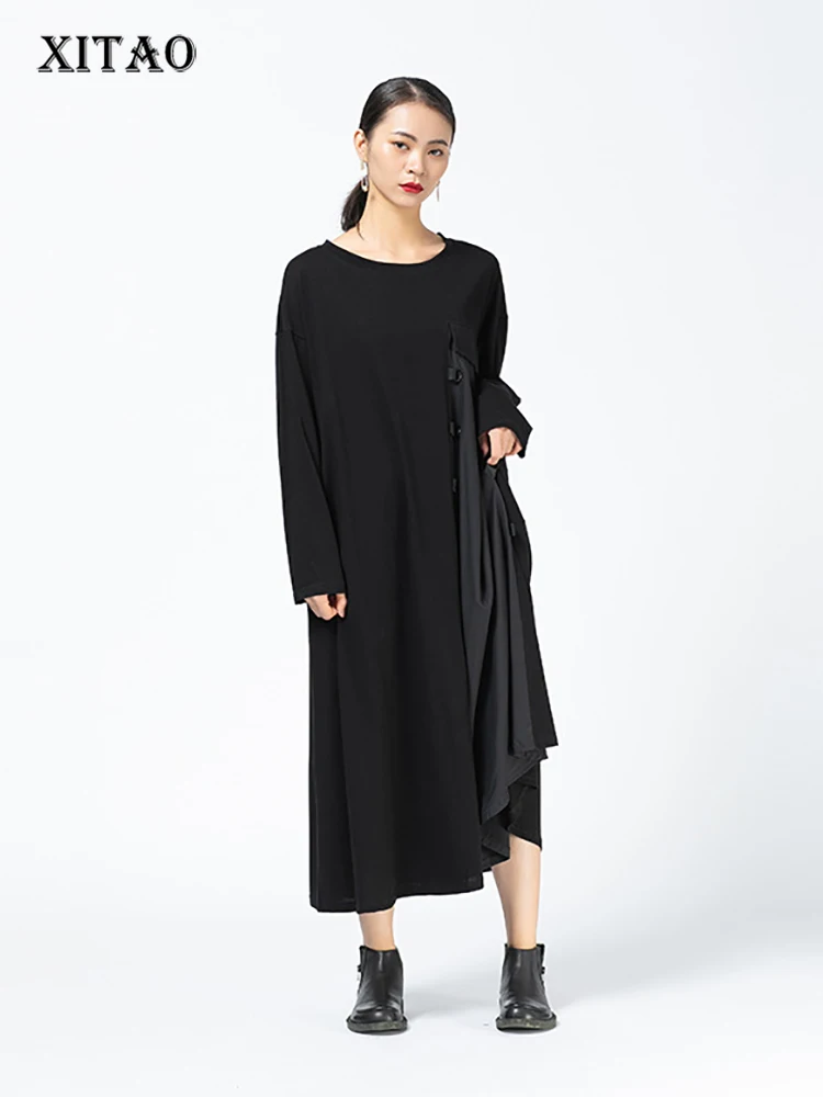 

XITAO Patchwork Irregular Solid Dress Women 2020 Winter Casual Fashion New Style Temperament All Match Women Clothes ZY2122