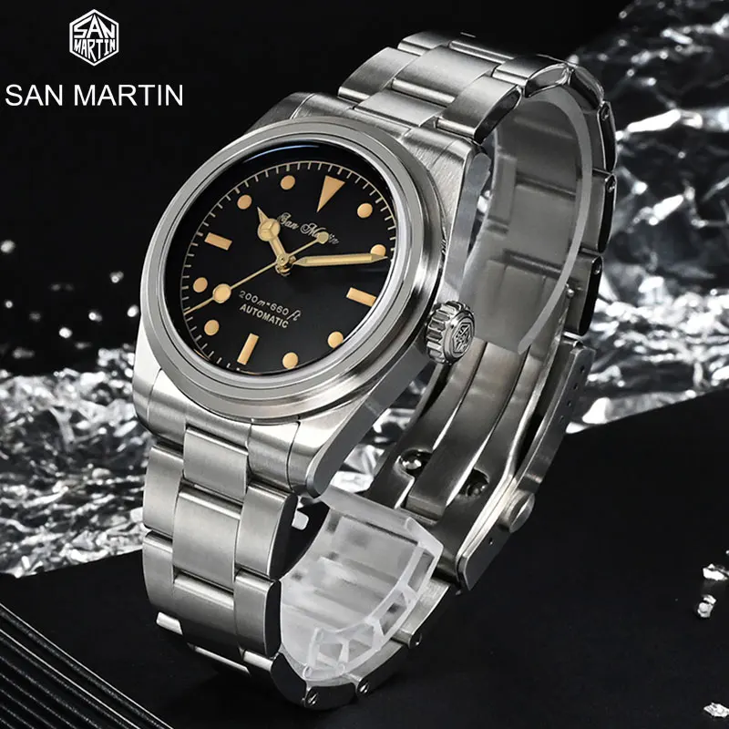 

San Martin Men Watch New 37mm Vintage Stainless Steel Sports Watches NH35 Automatic Mechanical 200m Waterproof Retro C3 Luminous