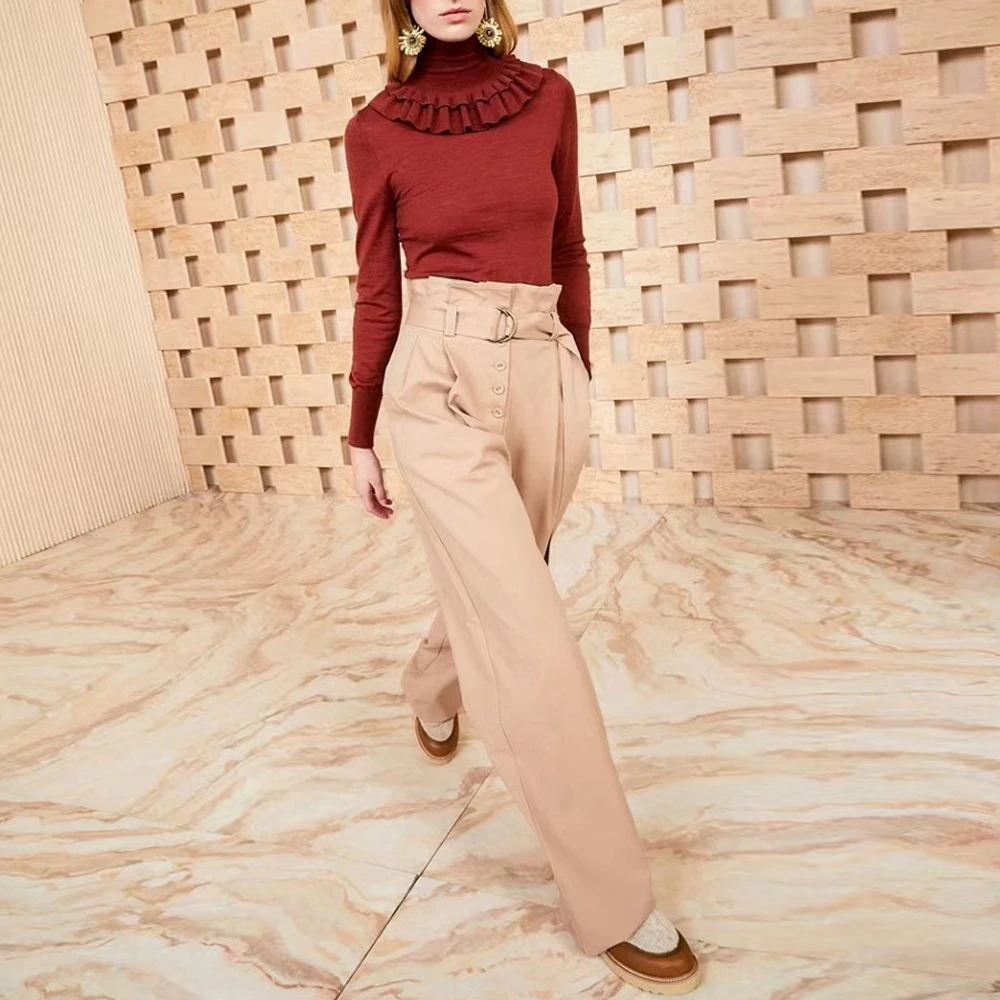 Women's high waist fashion wide leg trousers