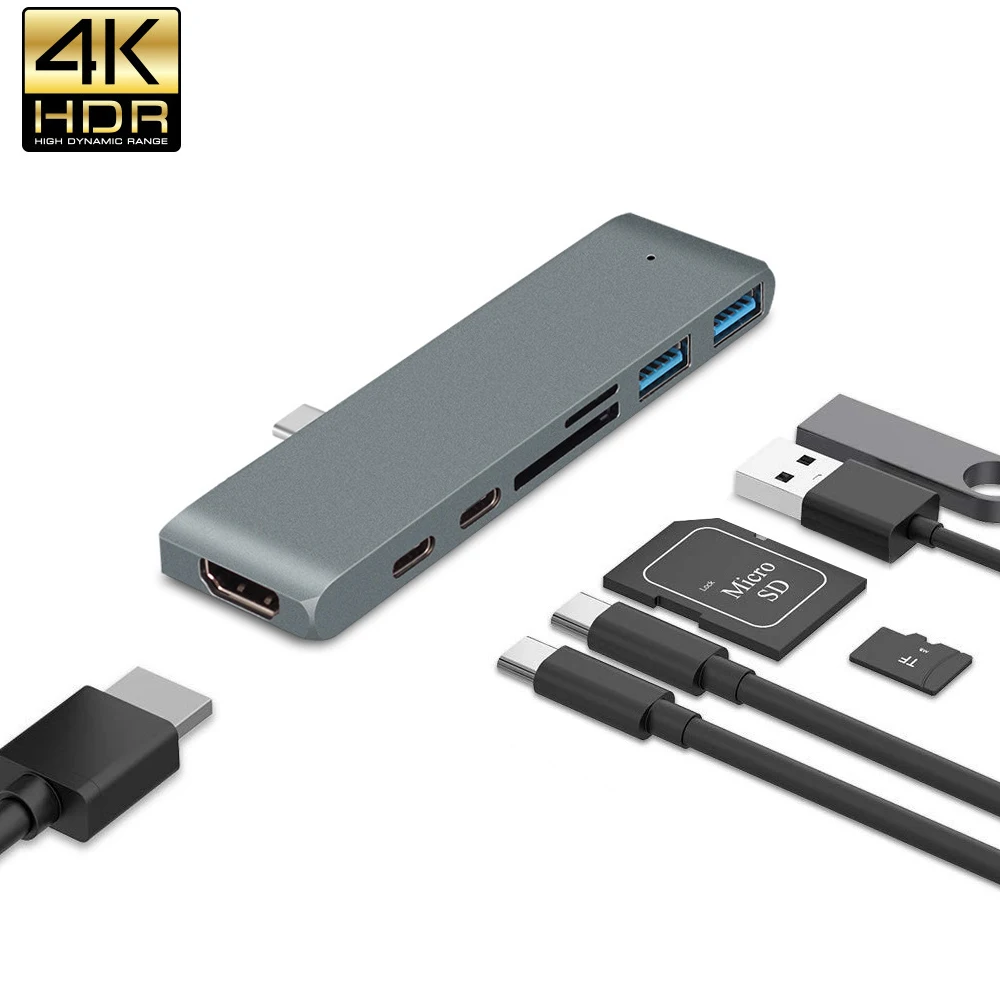 

USB-концентратор на USB 3,0 адаптер Thunderbolt 3 концентратор + слот для TF SD Type-C порт передачи данных HDMI-совместимый концентратор для Macbook Pro/Air Xiaomi ноут...