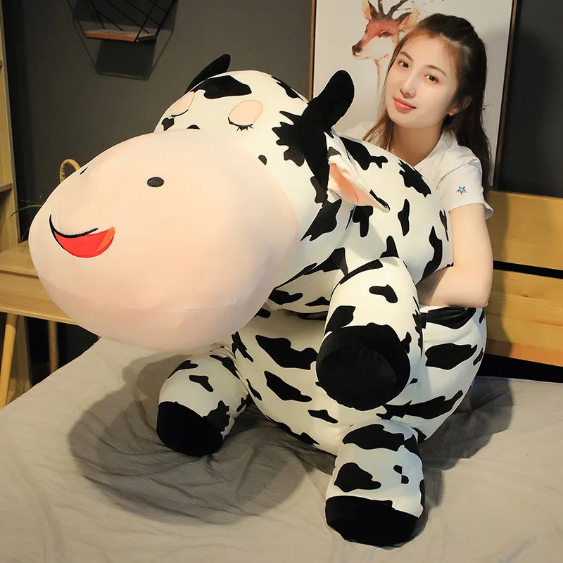 80cm Giant Lying Cow Plush Pillow Soft Stuffed Animal Cattle Plush Toys for Kids Girls Birthday Gifts Cute Room Decoration