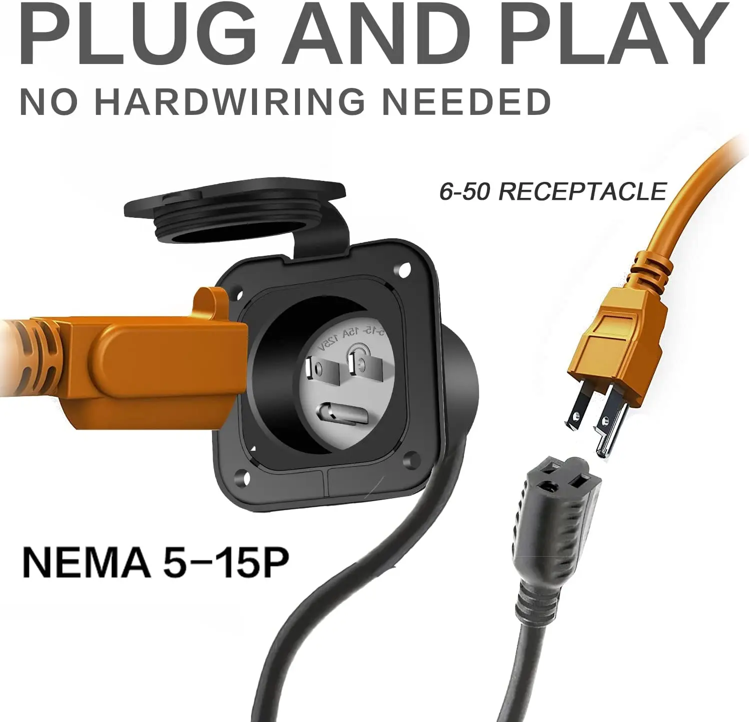 Treeligo 15A 125V RV Power socket with cord Flanged Inlet NEMA 5-15p AC Port US Plug Receptacle for Camper Car Boat Caravan