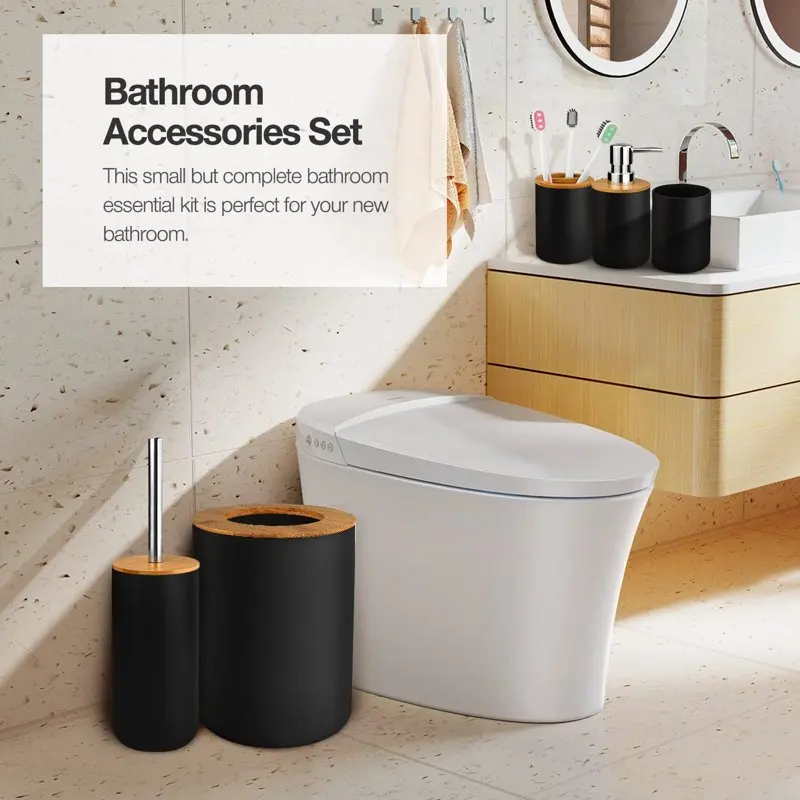 

Pcs Bamboo and Plastic Bathroom Accessories Sets, Specially Designed for Small Spaces, Suitable for Homes, Hotels, Office Buildi