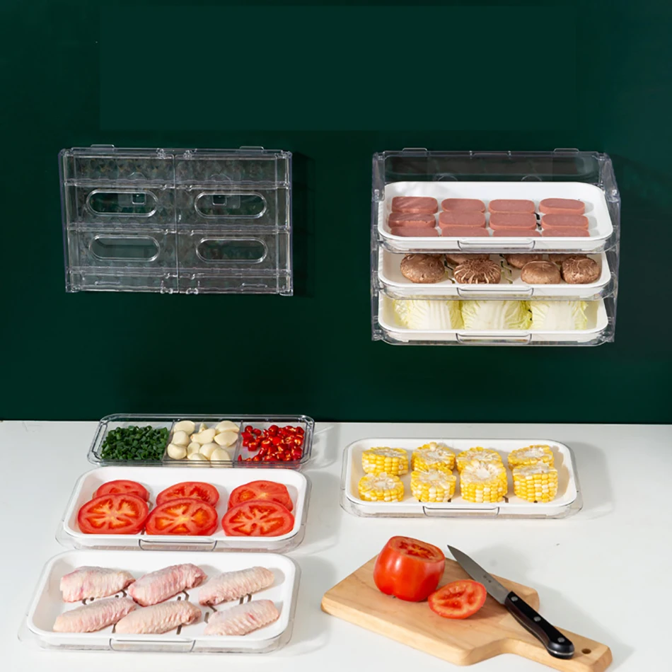 

4 Layers Kitchen Food Tray Preparation Plate Organizer Cooking Dishes Multi-Functional Wall Mount Racks Kitchen Supplies Storage