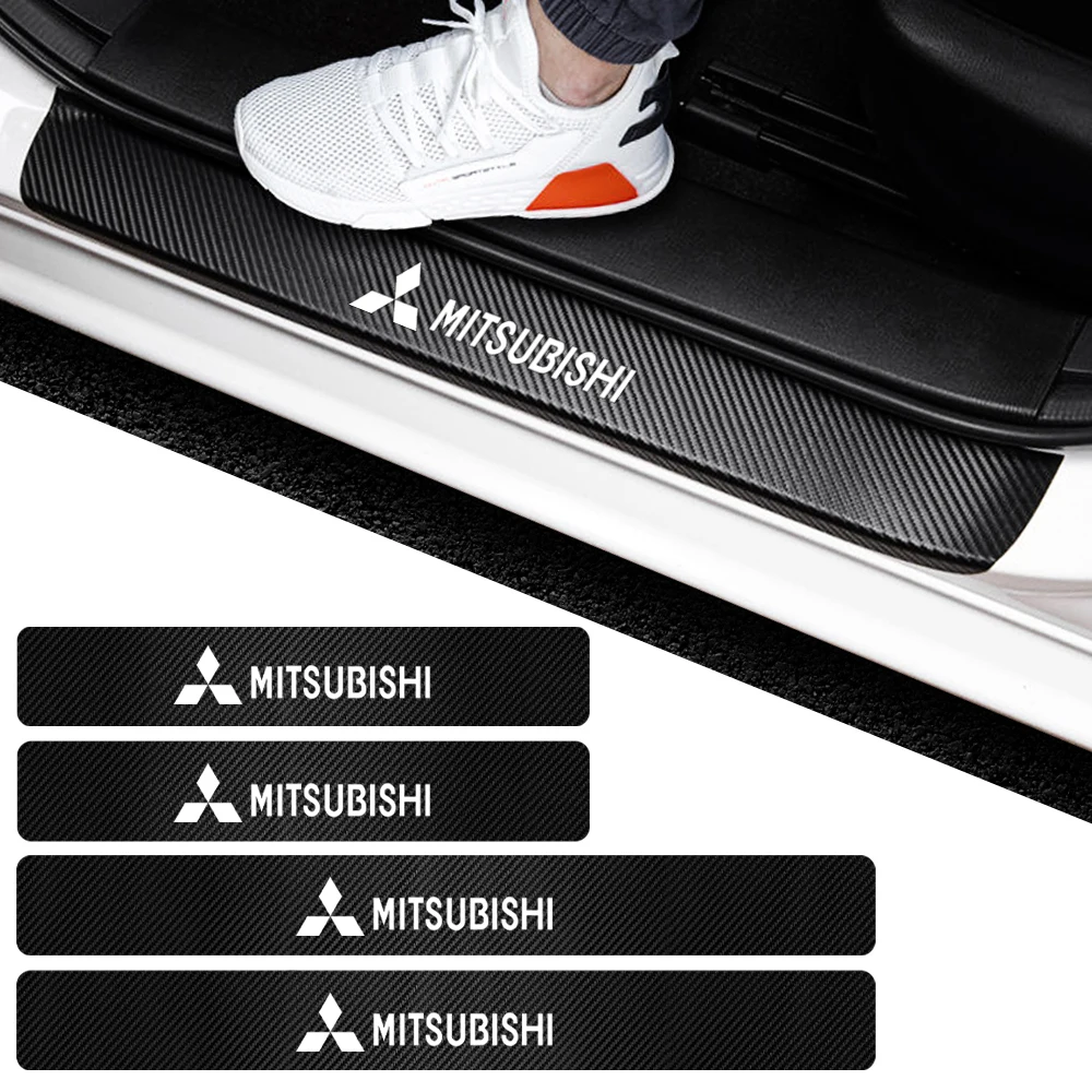 

4pcs Carbon Fiber Car Door Sill Threshold Protector Stickers Decals For Mitsubishi ASX Lancer Pajero Outlander L200 EVO Ralliart