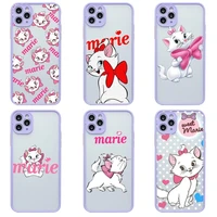 lovely cat marie phone case for iphone 13 12 11 pro max mini xs 8 7 plus x se 2020 xr light purple matte transparent cover