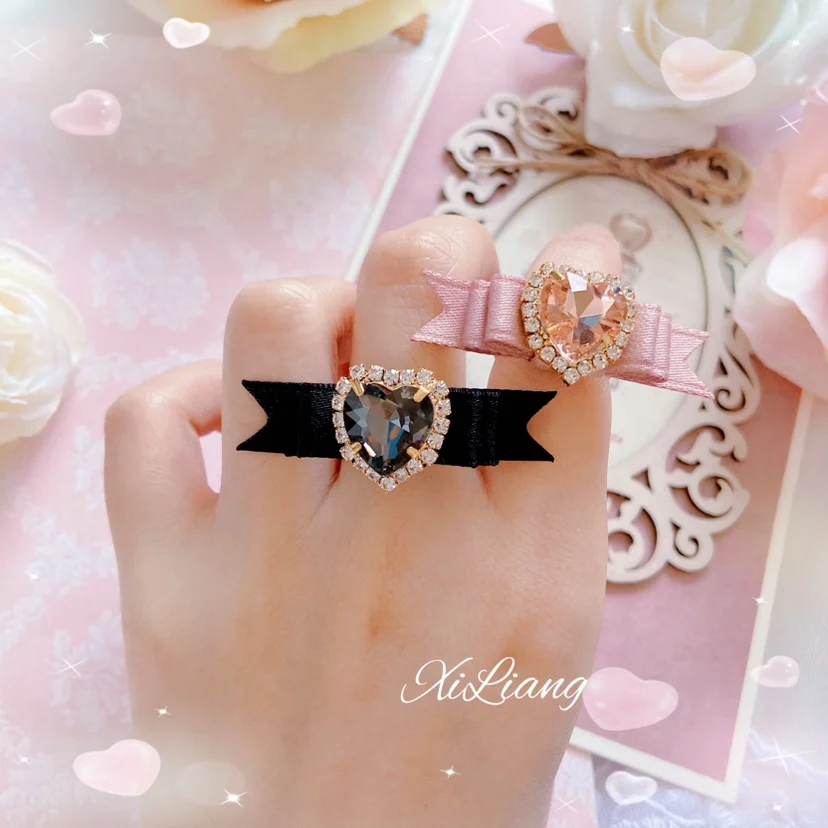 Accessories for Women Exquisite Cute Japanese Style Girl Lolita Ring Mine Series Mass-Produced Love Diamond Small Bowknot Ring