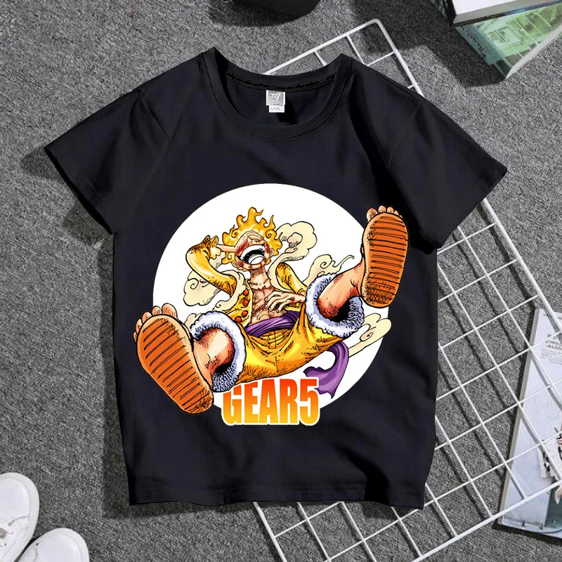 

One Piece Children's T-shirt Boys and Girls Parent-child Wear Monkey Luffy Luo Cartoon Printing Student Short-sleeved T-shirt