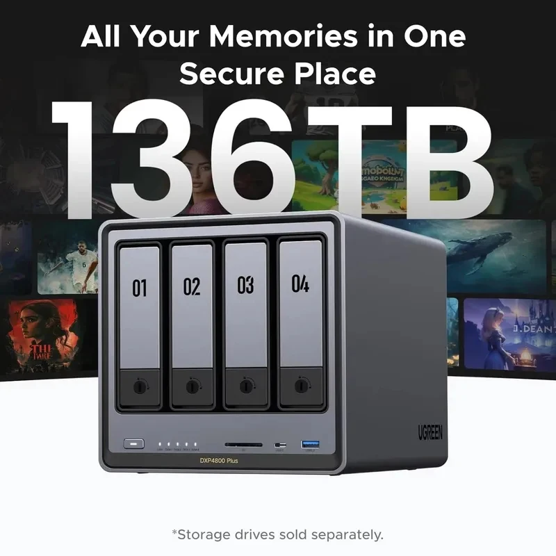 Фото UGREEN NASync DXP4800 Plus 4-дисковый настольный корпус для NAS, процессор Pentium Gold 8505 5-ядерный, 4K 60 Гц, защита данных на нескольких дисках, 10GbE №1