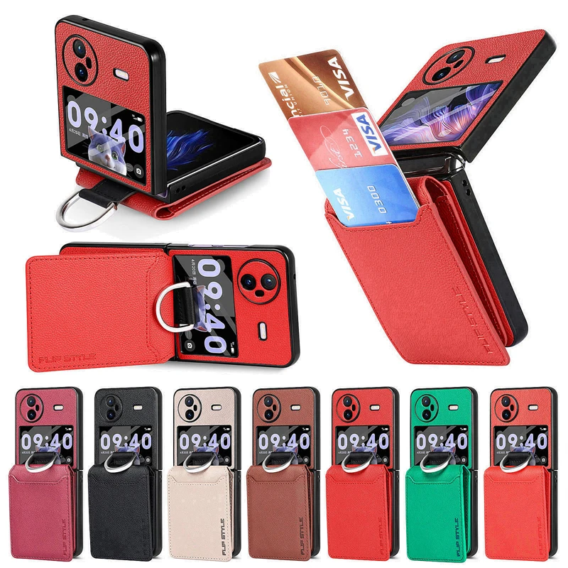 

Magnetic Folding Leather Case For Vivo X Flip Ring Design Touch Slim And Fit Stand Wallet Cover with Steel Film