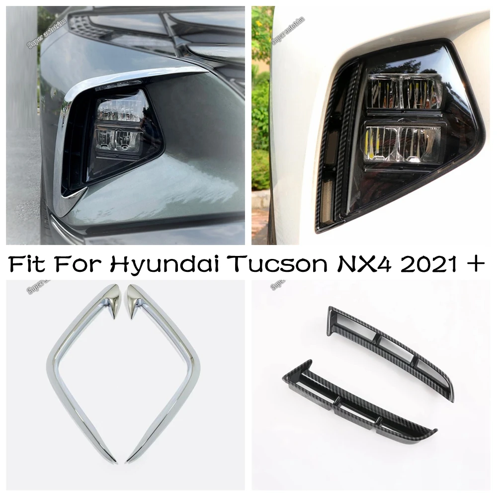 

Front Fog Lamp Light Eyebrow Wind Knife Cover Trim For Hyundai Tucson NX4 2021 - 2023 Chrome / Carbon Fiber Exterior Accessories