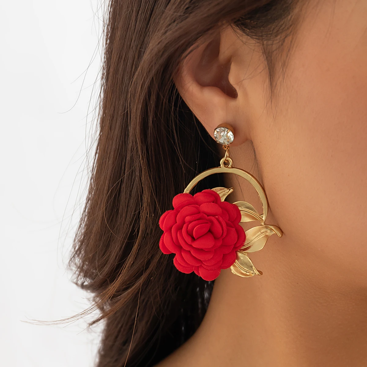 

Big Colorful Fabric Flowers Drop Earrings for Women Elegant Wedding Hanging Earring 2023 Fashion Jewelry Accessories Ladies Gift