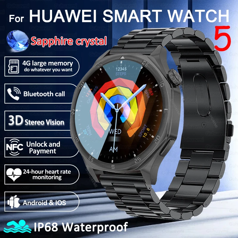 Новинка 2024 года для HUAWEI Watch 5 AMOLED умные часы с сапфировым стеклом мужские