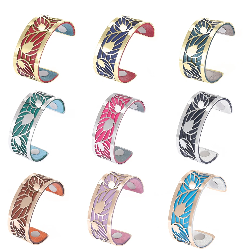 

Legenstar Open Cuff Bracelets For Women Leaf Pulseiras Stainless Steel Bracelet Manchette Interchangeable Leather Jewelry