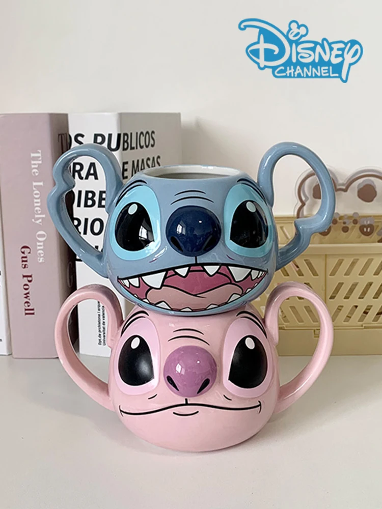 

400ML Cute 3D Mug Cup Disney Anime Lilo And Stitch Lovely Stitch and Angel Couple Cup Room Decoration Gifts for Kids Disney Mug
