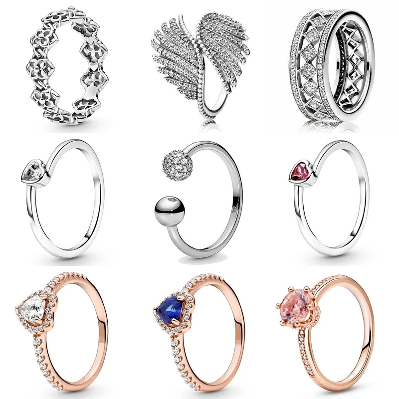 

Authentic 925 Sterling Silver Sparkling Pink Crown Solitaire With Crystal Ring For Women Wedding Party Gift Fashion Jewelry