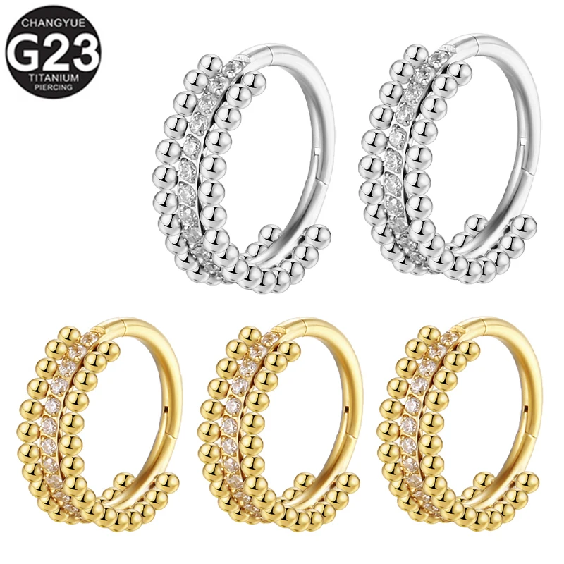 

G23 Titanium Tragus Piercing Earrings Zircon Septum Piercing Nose Rings Hinged Segment Clicker Ear Cartilage Helix Body Jewelry