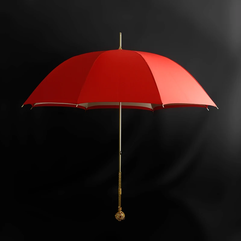 

Luxury Red Wedding Women Umbrella Long Handle Gold Head Windproof Umbrella Sun Festive Rain Paraguas Outdoor Gift Ideas U5B