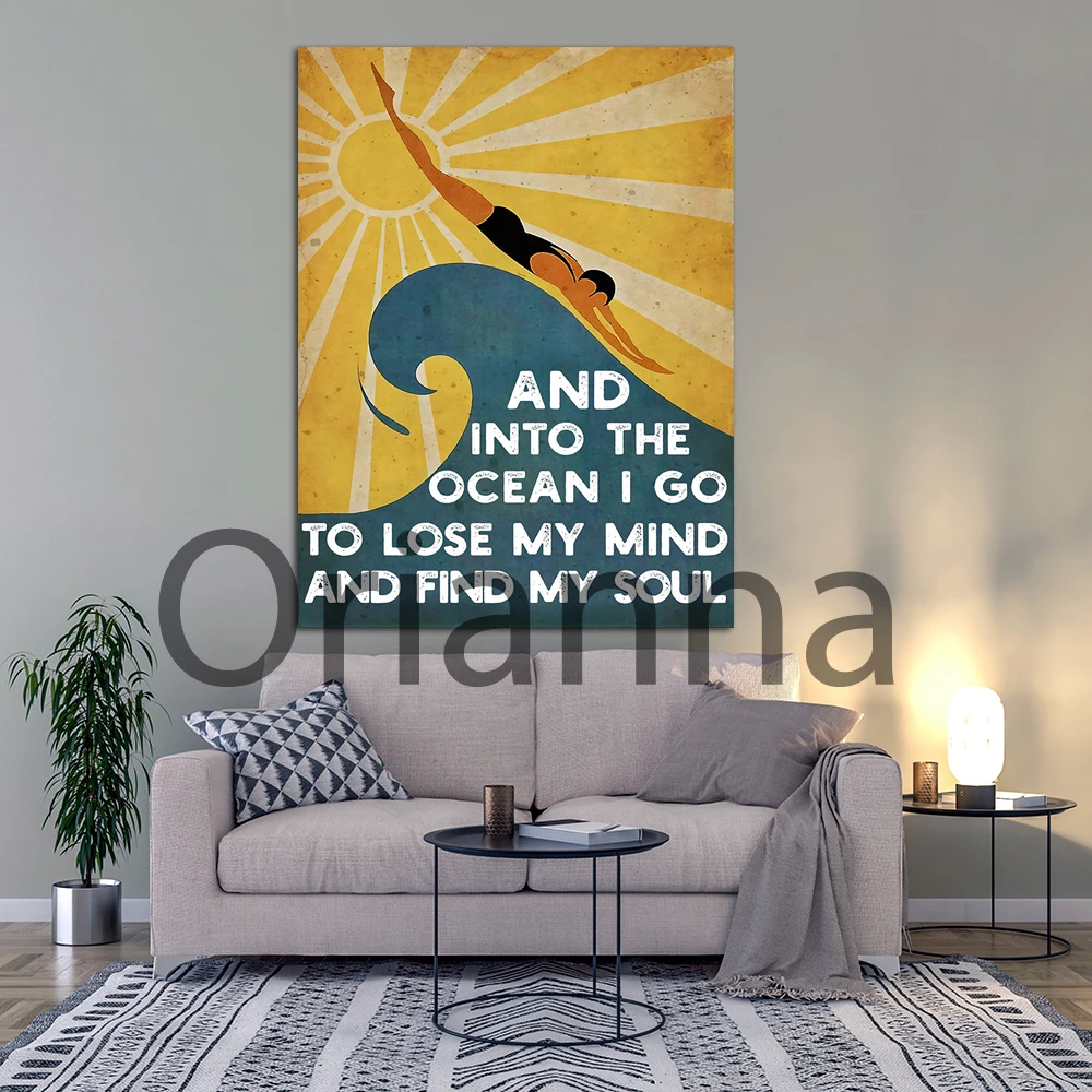 Hd Печатный постер с изображением плавания, вдохновленный "В океан я иду" винтажным современным декором дома модульных картин на холсте.