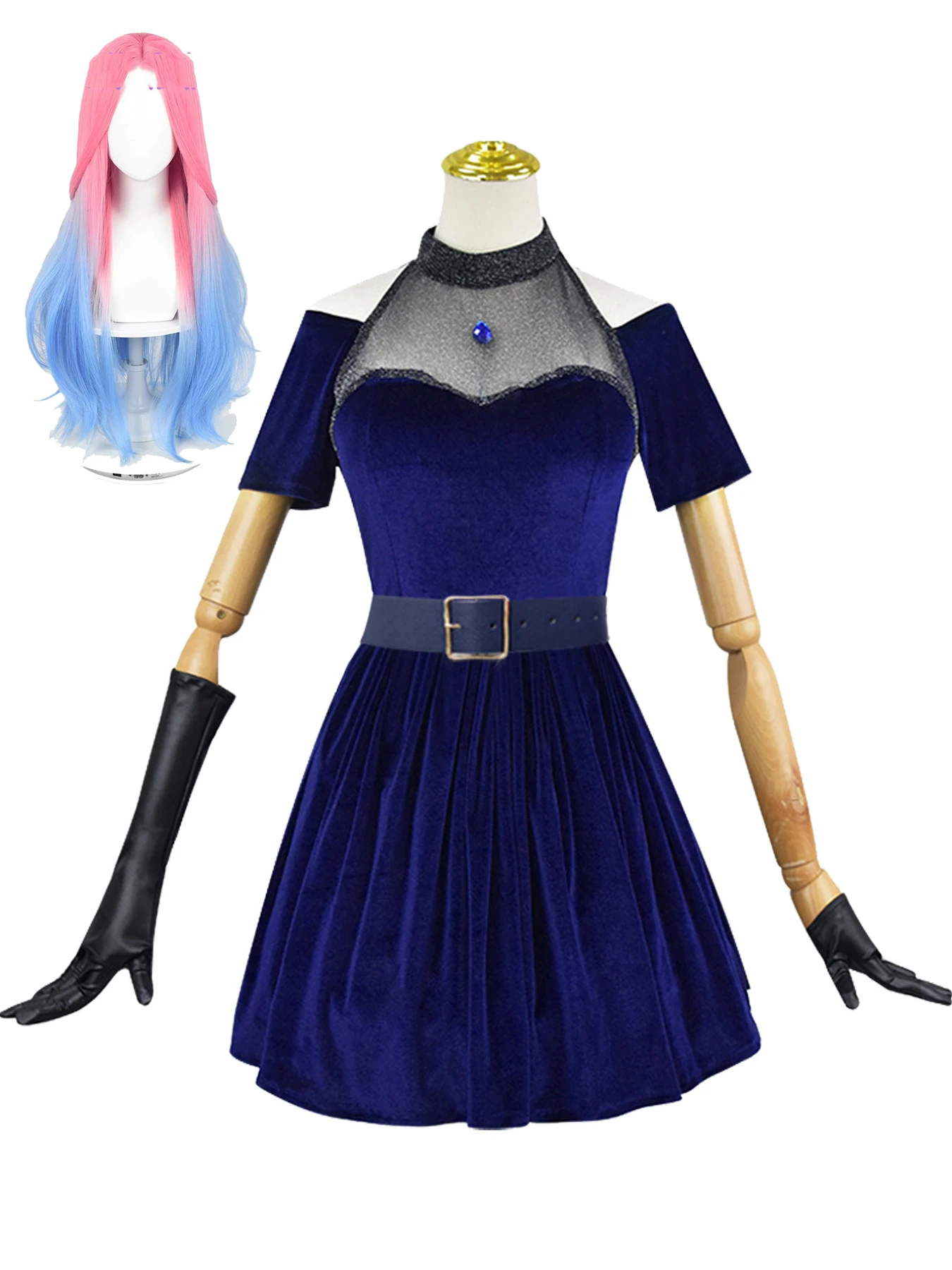 Аниме Alien Stage Mizi карнавальный костюм парик темно-синее платье розовый синий