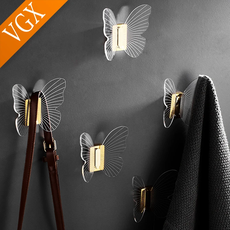 

VGX Robe Hooks Wall Hook Tower Hook Bag Coat Clothes Hanger for Bathroom Kitchen Hardware Accessories Punch-Free Gold