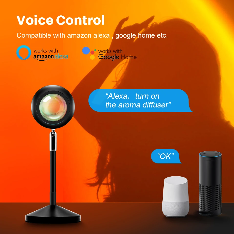 

Tuya WiFi Rainbow Sunset Projector Lamp, RGB Sun Projection Desk Lamp for Bedroom/Bar Coffee Works for Google Home Alexa Amazon