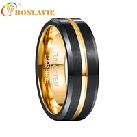 bonlavie tungsten carbide ring 8mm wide electroplated black golden frosted surface tungsten steel ring