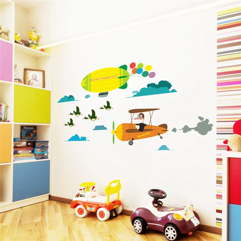 

Воздушный шар птица самолёт настенные наклейки для детской комнаты украшение для дома Diy Мультфильм Сафари роспись искусство ПВХ плакат наклейки