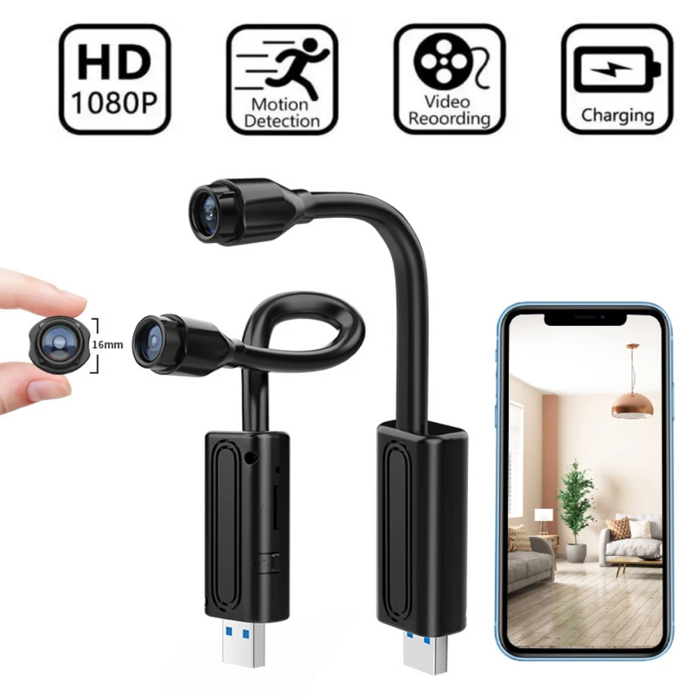 

Mini USB Camera Small Nanny Cam 1080P Smart Motion Sound Detection Wireless WiFi Camera for Home/Office/Indoor Security